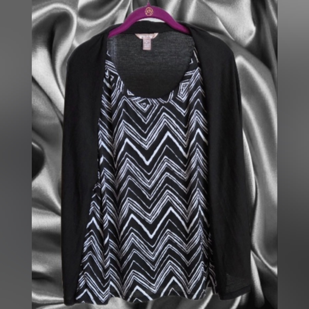 White Stag Short Sleeve 2 Piece Cardigan Set Black & White Size《XXL/2XG (20)》